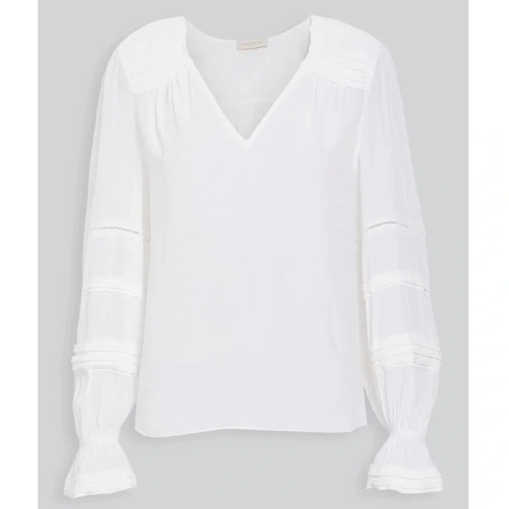 RAMY BROOK Finn Pintuck And Lace Inset Blouse In Ivory - Picture 2 of 5